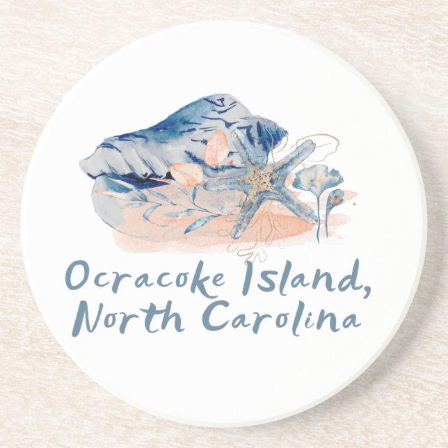 Watercolor Ocracoke Island Seashells  Coaster (Front)