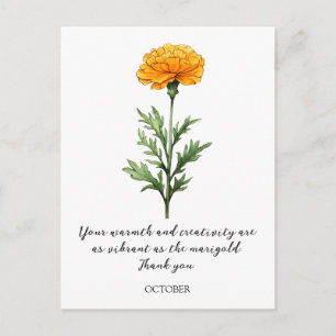 WATERCOLOR OCTOBER MARIGOLD BIRTH FLOWER POSTCARD