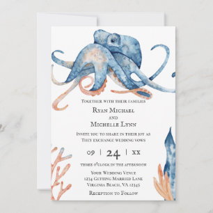 Watercolor Octopus All In One Beach Wedding Invitation