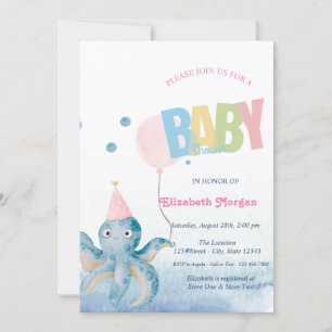Watercolor Octopus Balloon Summer Baby Shower  Invitation
