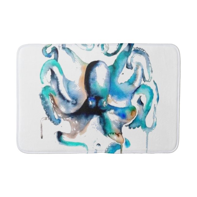 Watercolor Octopus Bath Mat (Front)