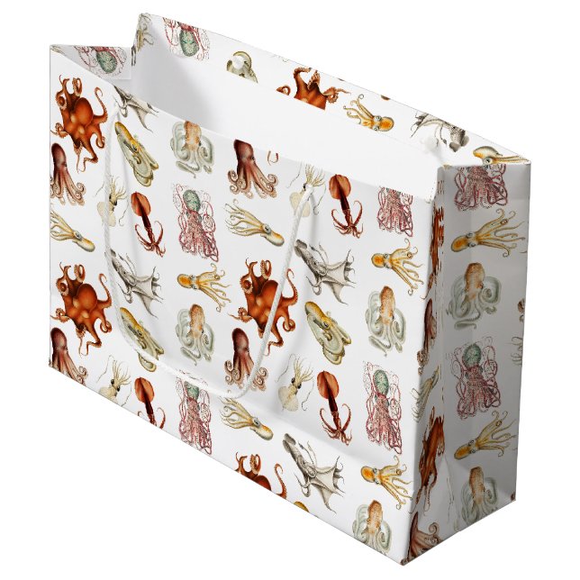 Watercolor Octopus Cephalopod Ocean Animals  Large Gift Bag (Front Angled)
