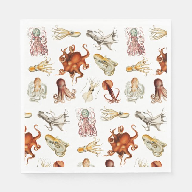 Watercolor Octopus Cephalopod Ocean Animals  Napkin (Front)