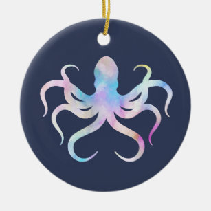 Watercolor octopus ceramic tree decoration