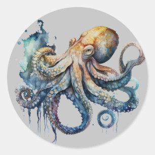 Watercolor Octopus Classic Round Sticker