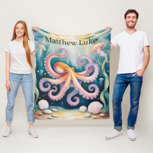 Watercolor Octopus Kids Birthday Party Gift Fleece Blanket