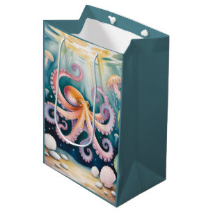 Watercolor Octopus Kids Birthday Party Medium Gift Bag