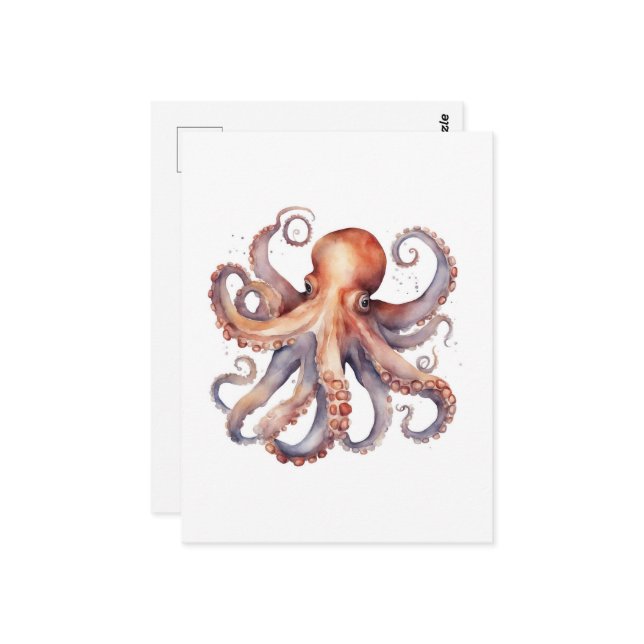 Watercolor Octopus Postcard (Front/Back In Situ)
