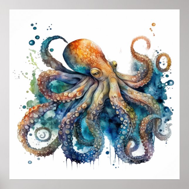 Watercolor Octopus  Poster (Front)
