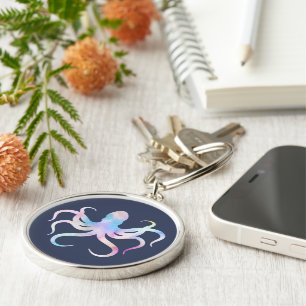 Watercolor octopus round pillow key ring