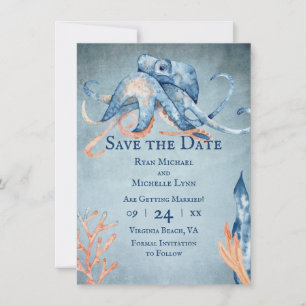Watercolor Octopus Sea Life Beach Wedding Save The Date