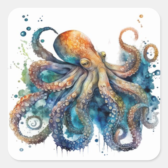  Watercolor Octopus Stickers (Front)