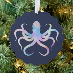 Watercolor octopus tree decoration card
