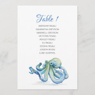 Watercolor Octopus Wedding Seating Table Plan Invitation
