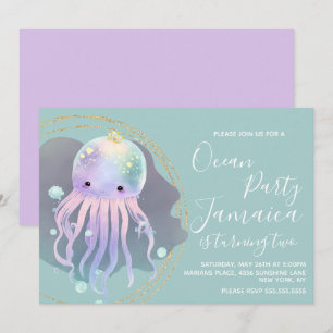 Watercolor Octupus Ocean Beach Birthday Party   Invitation