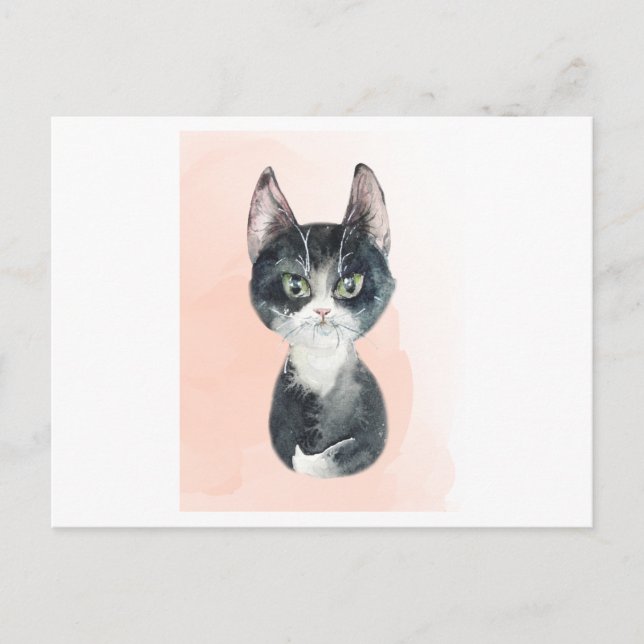 Watercolor of a fluffy funny cat postcard (Front)
