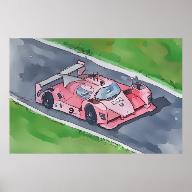 Watercolor of a pink F1 style racecar Poster (Front)