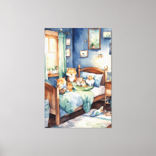 watercolor of adorable critters nursery room art  canvas print