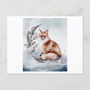 Watercolor of an Fox with a flower Postcard