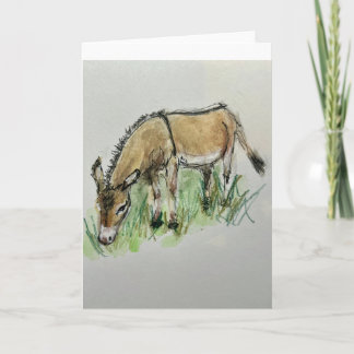 Watercolor of donkey on folded greeting card