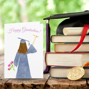 Watercolor Of Graduate With Diploma Card