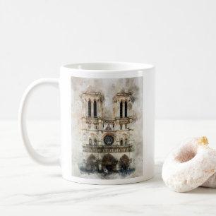 Watercolor of Historic Notre Dame Cathedral Facade Coffee Mug