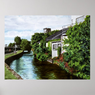 Watercolor of Scenic Galway City Ireland Canal Poster