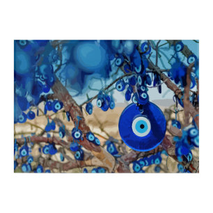 Watercolor of Tree Decorated with Nazars Acrylic Print