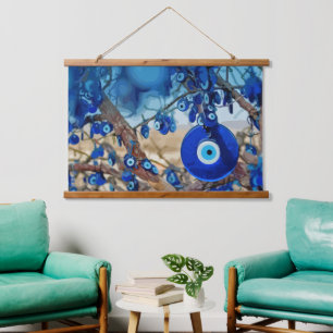 Watercolor of Tree Decorated with Nazars Hanging Tapestry