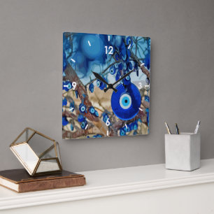 Watercolor of Tree Decorated with Nazars Square Wall Clock