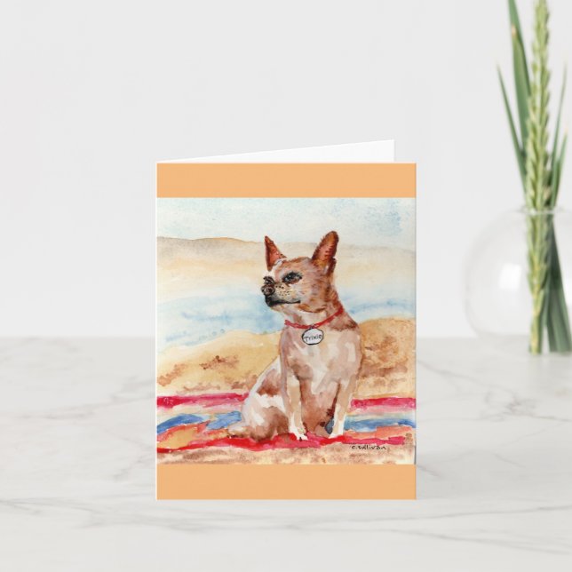Watercolor of Trixie, the chi, Folded note card (Front)