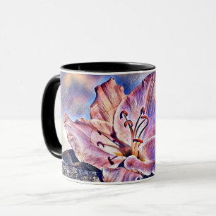 Watercolor of Tropical Purple Flower on a Log Mug