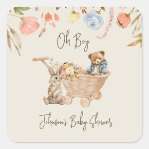 Watercolor Oh Boy Boho Nursery Baby Shower  Square Sticker