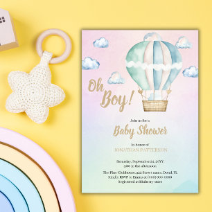 Watercolor Oh Boy Clouds Baby Shower Invitation