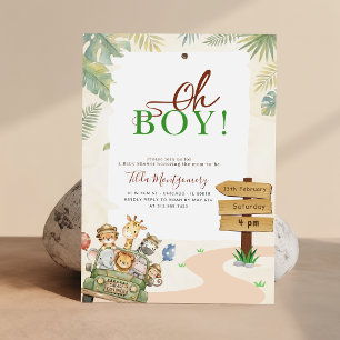 Watercolor Oh Boy Safari Baby Shower Invitation