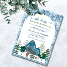 Watercolor oh deer baby boy shower invitations