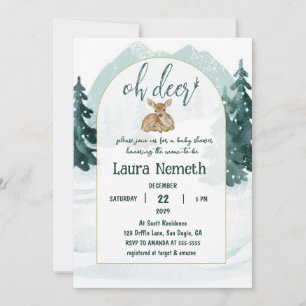 Watercolor Oh Deer Winter Wonderland Baby Shower Invitation