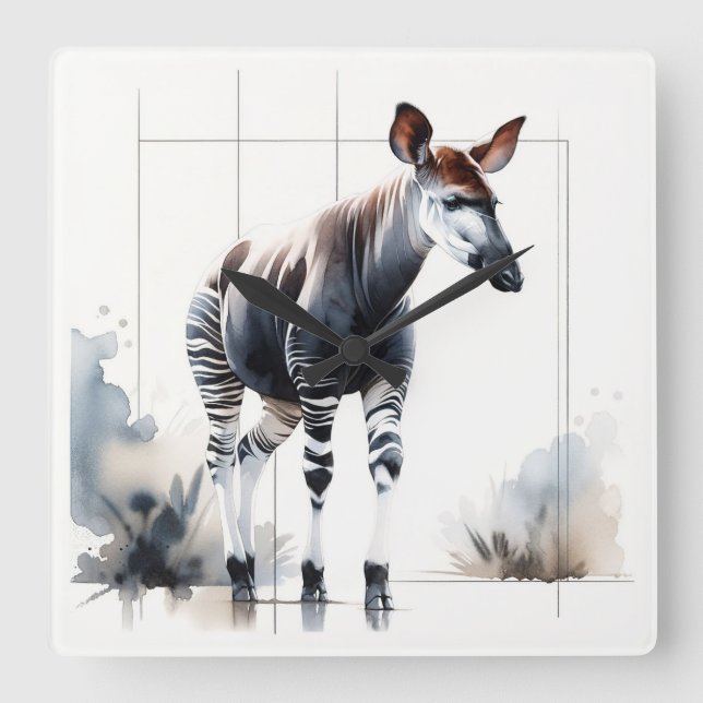 Watercolor Okapi AREF285 - Watercolor Square Wall Clock (Front)