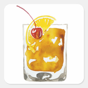 Watercolor Old Fashioned Square Sticker