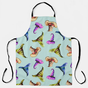 Watercolor old hats: blue background. apron