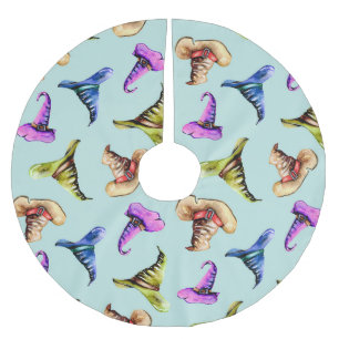 Watercolor old hats: blue background. brushed polyester tree skirt