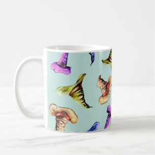 Watercolor old hats: blue background. coffee mug