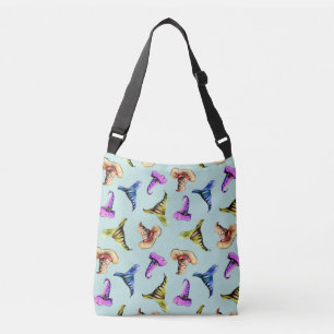 Watercolor old hats: blue background. crossbody bag