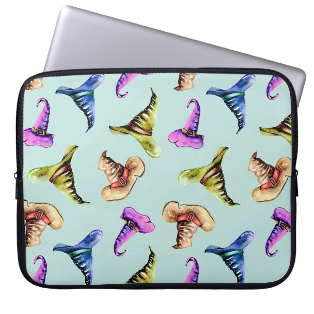 Watercolor old hats: blue background. laptop sleeve (Front)