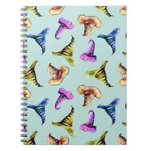 Watercolor old hats: blue background. notebook