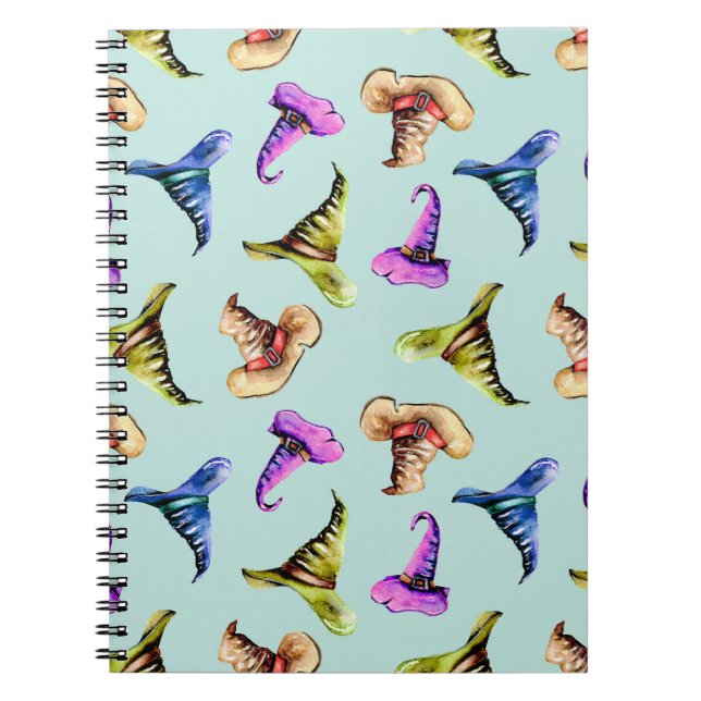 Watercolor old hats: blue background. notebook (Front)