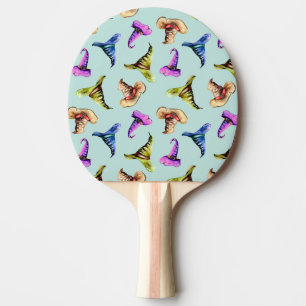 Watercolor old hats: blue background. ping pong paddle