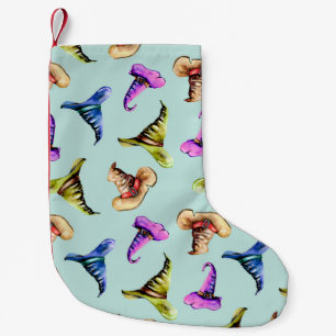 Watercolor old hats: blue background. small christmas stocking