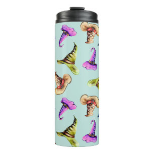 Watercolor old hats: blue background. thermal tumbler