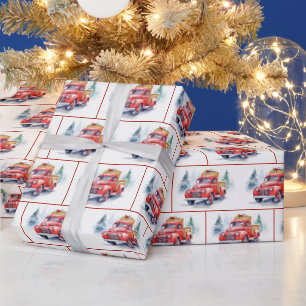Watercolor Old Red Truck In Snow Wrapping Paper